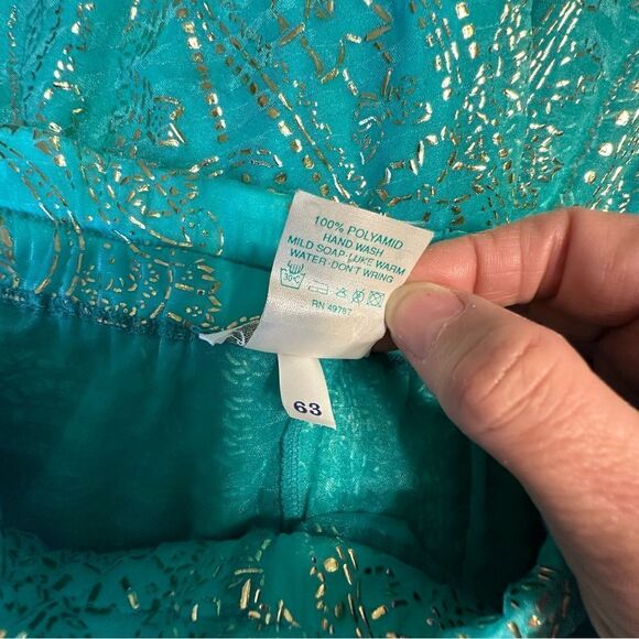 Gottex Vintage Wide Leg Aqua and Gold Paisley Pants size Medium - Picture 10 of 14